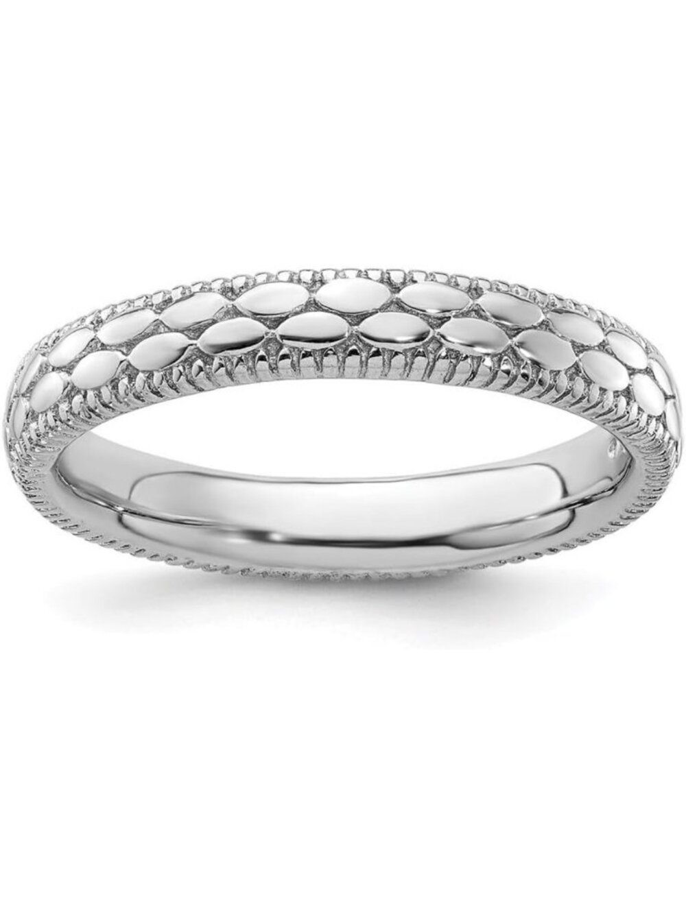 925 Sterling Silver Stackable Rhodium-Plated Patterned Ring, Sizes 5-10